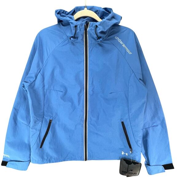 Under Armour Storm Jacket Womens M Blue Zip Hooded Loose Cold Gear Outdoor NEW - Picture 1 of 16